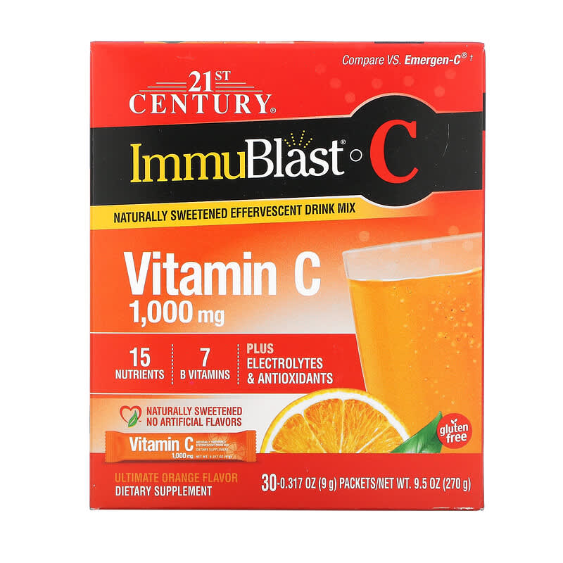 21st Century ImmuBlast-C Vitamin C Effervescent Drink Mix Ultimate Orange 1.000 mg 30 Packets 0.317 oz (9 g) Each 3 21st Century ImmuBlast-C Vitamin C Effervescent Drink Mix Ultimate Orange 1.000 mg 30 Packets 0.317 oz (9 g) Each 740985278437