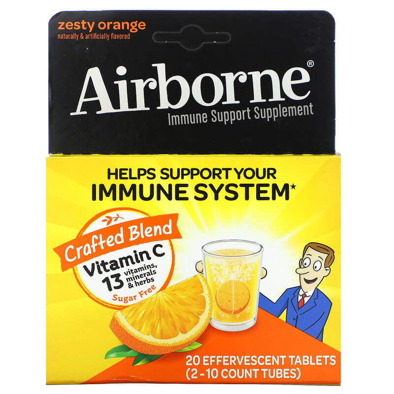 AirBorne Immune Support Supplement Zesty Orange 2 Tubes 10 Effervescent viên 6 airborne immune support supplement zesty orange 2 tubes 10 effervescent tablets each 108082