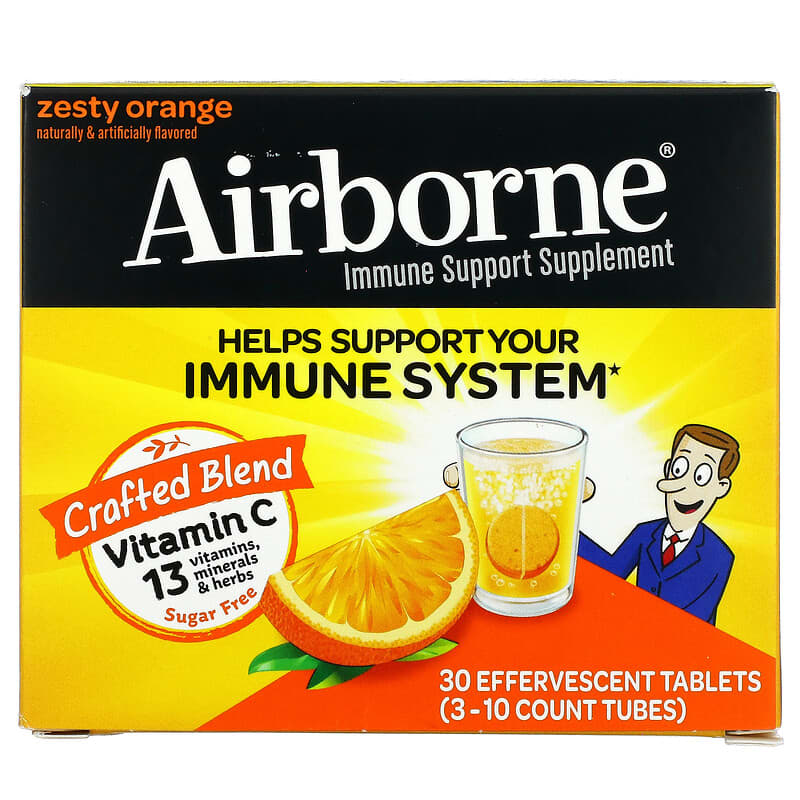 AirBorne Immune Support Supplement Zesty Orange 3 Tubes 10 Effervescent viên 6 airborne immune support supplement zesty orange 3 tubes 10 effervescent tablets each 53516