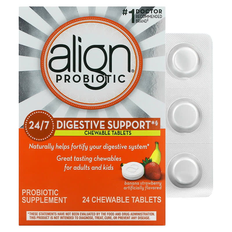 Align Probiotics 24/7 Digestive Support Banana Strawberry 24 Chewable Tablets 3 Align Probiotics 24/7 Digestive Support Banana Strawberry 24 Chewable Tablets 037000961680