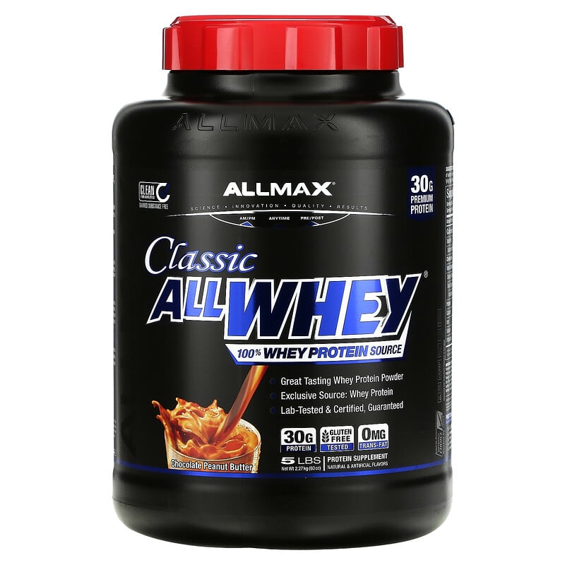 ALLMAX Classic AllWhey 100% Whey Protein Chocolate Peanut Butter 5 lbs (2.27 kg) 3 ALLMAX Classic AllWhey 100% Whey Protein Chocolate Peanut Butter 5 lbs (2.27 kg) 665553225197
