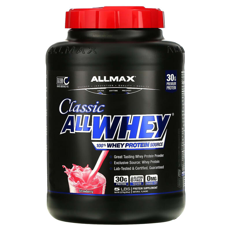 ALLMAX Classic AllWhey 100% Whey Protein Strawberry 5 lbs (2.27 kg) 3 ALLMAX Classic AllWhey 100% Whey Protein Strawberry 5 lbs (2.27 kg) 665553225180