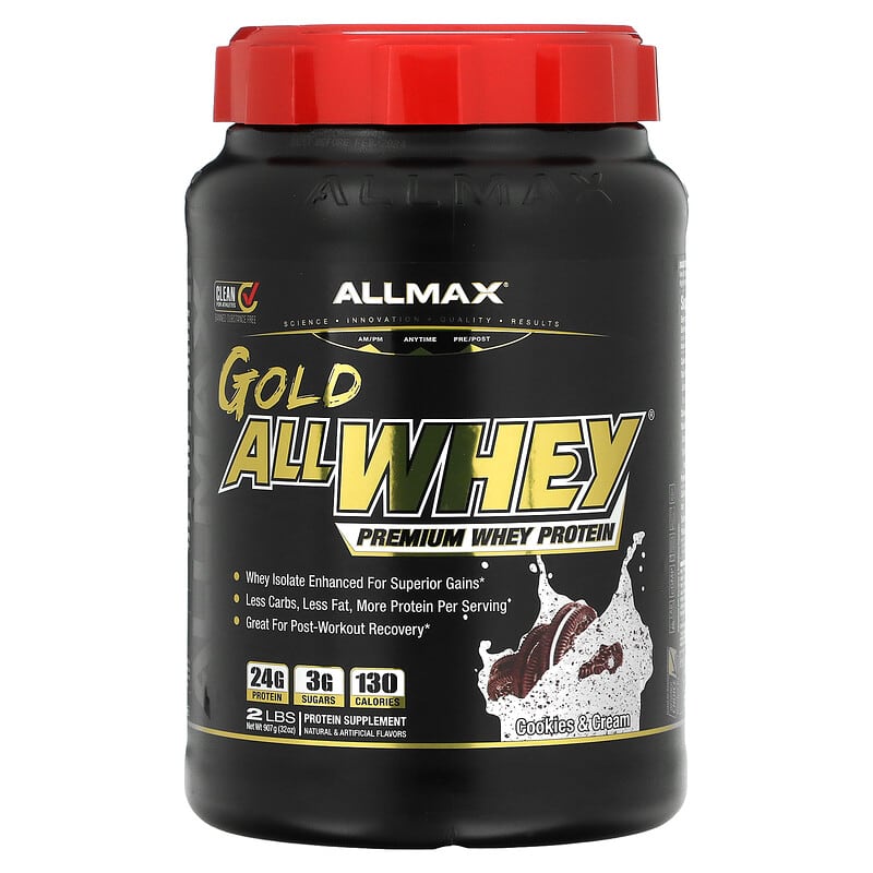ALLMAX Gold AllWhey 100% Premium Whey Protein Cookies & Cream 32 oz (907 g) 3 ALLMAX Gold AllWhey 100% Premium Whey Protein Cookies & Cream 32 oz (907 g) 665553224985