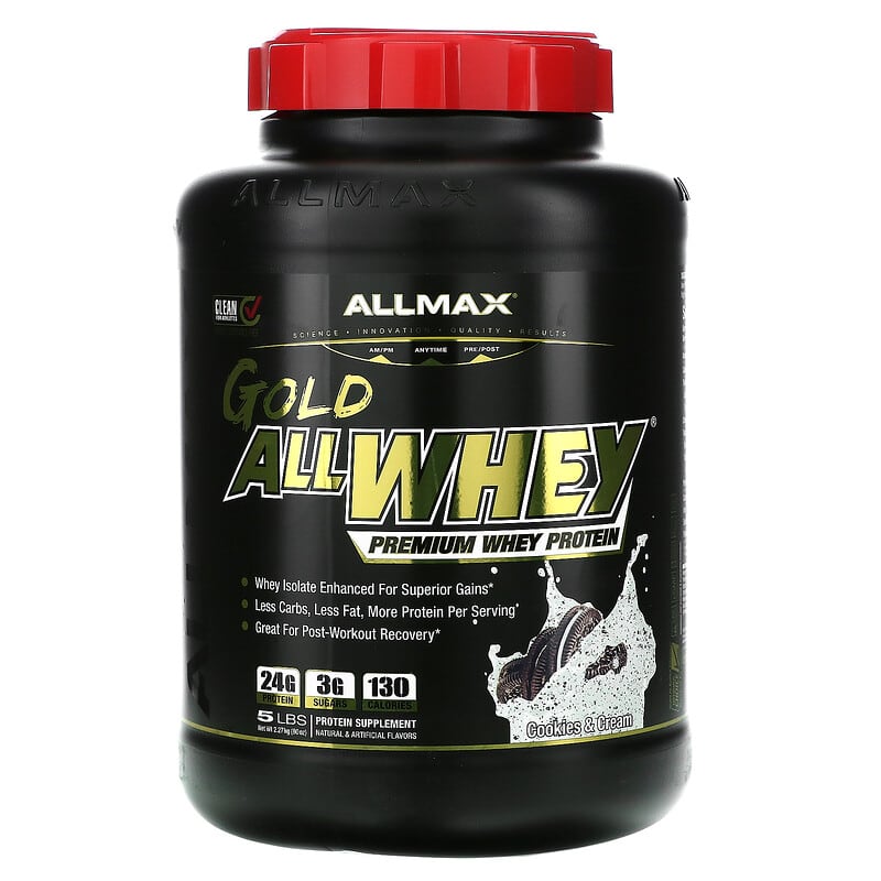ALLMAX Gold AllWhey 100% Premium Whey Protein Cookies & Cream 5 lbs (2.27 kg) 3 ALLMAX Gold AllWhey 100% Premium Whey Protein Cookies & Cream 5 lbs (2.27 kg) 665553225067