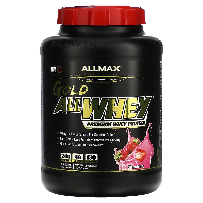 ALLMAX Gold AllWhey Premium Whey Protein Strawberry 5 lbs (2.27 kg) 3 ALLMAX Gold AllWhey Premium Whey Protein Strawberry 5 lbs (2.27 kg) 665553121369