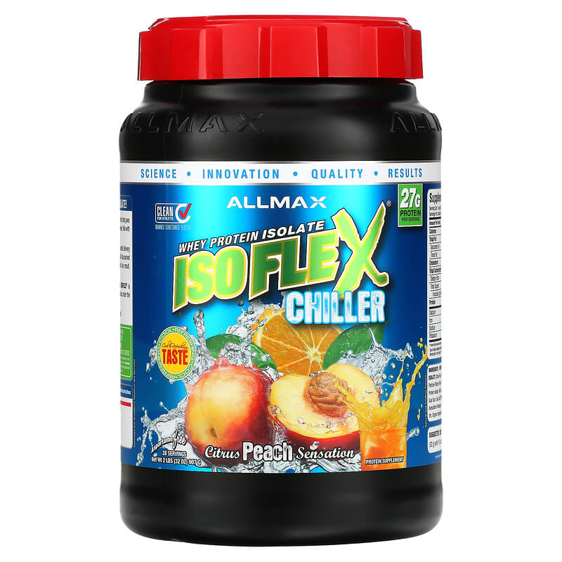 ALLMAX Isoflex Chiller Whey Protein Isolate Citrus Peach Sensation 2 lbs (907 g) 3 ALLMAX Isoflex Chiller Whey Protein Isolate Citrus Peach Sensation 2 lbs (907 g) 665553202297