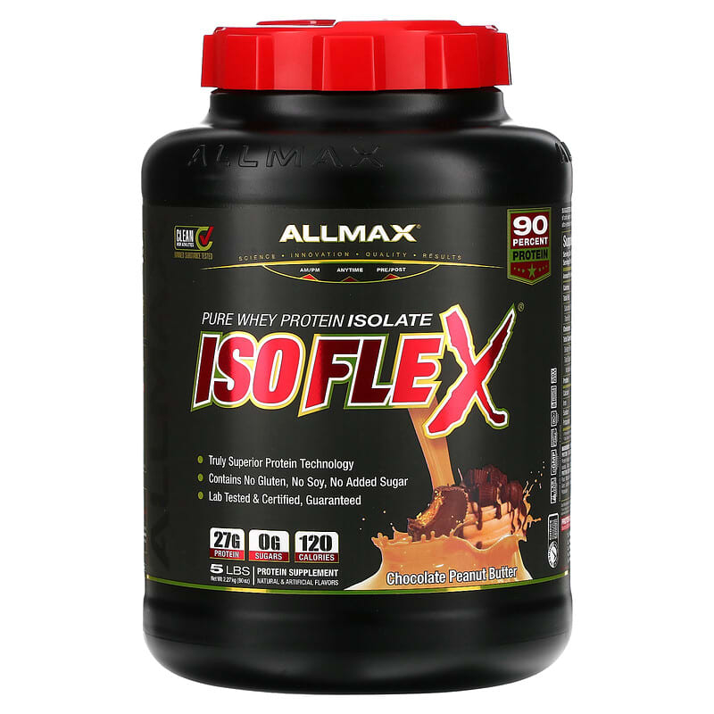 ALLMAX Isoflex Pure Whey Protein Isolate Chocolate Peanut Butter 5 lbs (2.27 kg) 3 ALLMAX Isoflex Pure Whey Protein Isolate Chocolate Peanut Butter 5 lbs (2.27 kg) 665553121758