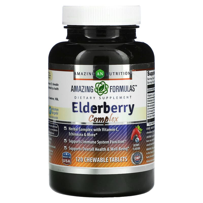 Amazing Nutrition Elderberry Complex Berry 120 Chewable Tablets 3 Amazing Nutrition Elderberry Complex Berry 120 Chewable Tablets 819209028902