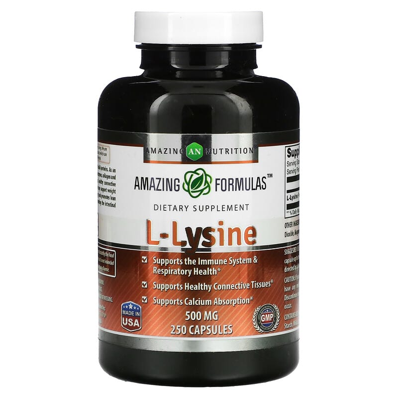 Amazing Nutrition L-Lysine 500 mg 250 Capsules 3 Amazing Nutrition L-Lysine 500 mg 250 Capsules 810180022668