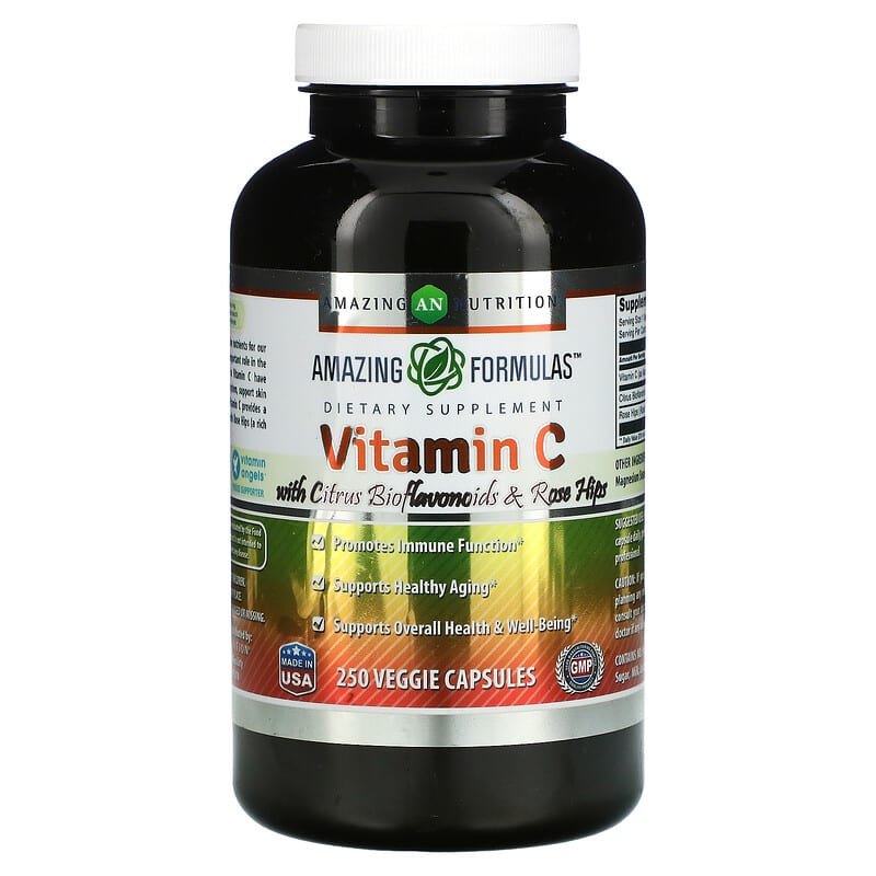 Amazing Nutrition Vitamin C with Citrus Bioflavonoids & Rosehips 250 Veggie Capsules 3 Amazing Nutrition Vitamin C with Citrus Bioflavonoids & Rosehips 250 Veggie Capsules 819209020661
