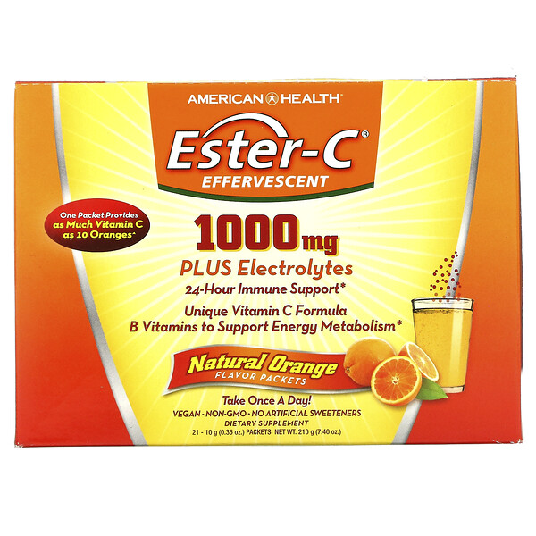 American Health Ester-C Effervescent Natural Orange Flavor 1,000 mg 21 Packets 0.35 oz (10 g) Each 3 american health ester c effervescent natural orange flavor 1 000 mg 21 packets 0 35 oz 10 g each 66287