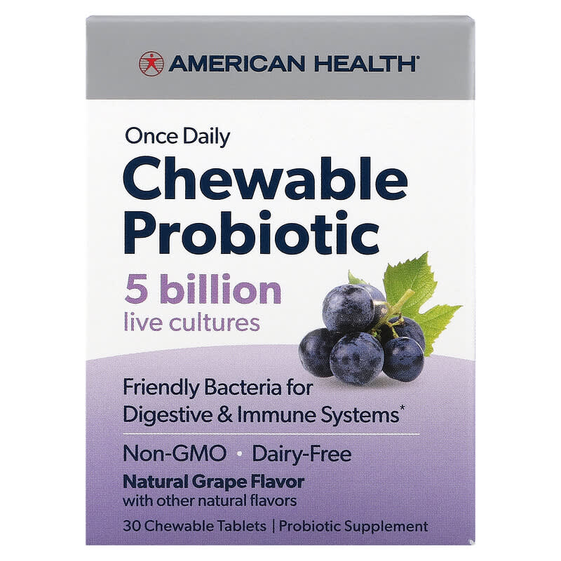 American Health Once Daily Chewable Probiotic Natural Grape 5 Billion CFU 30 Chewable Tablets 3 American Health Once Daily Chewable Probiotic Natural Grape 5 Billion CFU 30 Chewable Tablets 076630300568