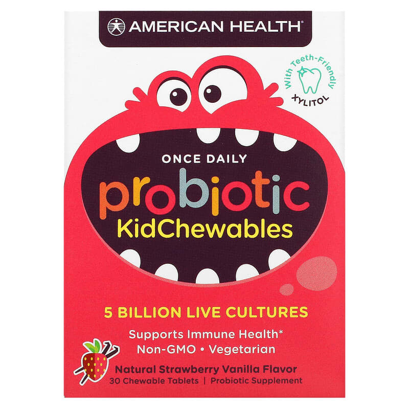 American Health Probiotic Kid Chewables Natural Strawberry Vanilla 5 Billion Live Cultures 30 Chewable Tablets 3 American Health Probiotic Kid Chewables Natural Strawberry Vanilla 5 Billion Live Cultures 30 Chewable Tablets 076630303026