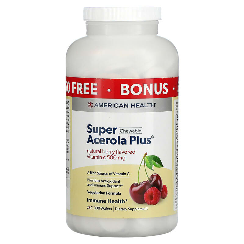 American Health Super Chewable Acerola Plus Natural Berry 500 mg 300 Wafers 3 American Health Super Chewable Acerola Plus Natural Berry 500 mg 300 Wafers 076630111041