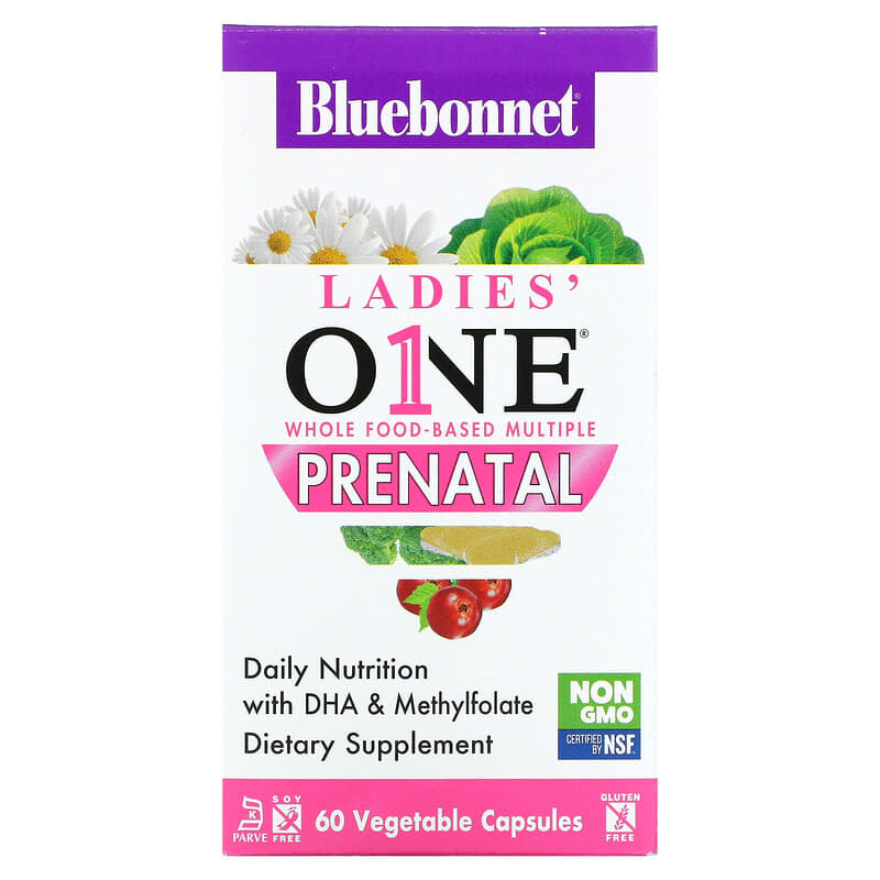 Bluebonnet Nutrition Ladies One Whole Food- Based Multiple Prenatal 60 Vegetable Capsules 3 Bluebonnet Nutrition Ladies One Whole Food- Based Multiple Prenatal 60 Vegetable Capsules 743715001718