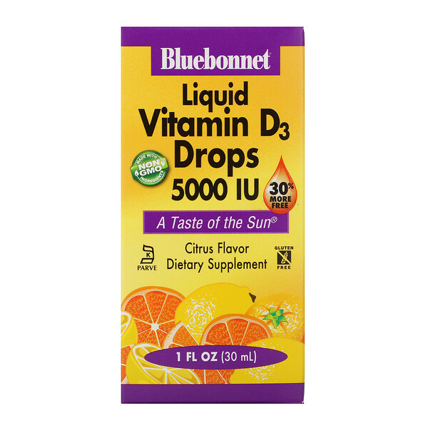 Bluebonnet Nutrition Liquid Vitamin D3 Drops Natural Citrus Flavor 5,000 IU 1 oz (30 ml) 3 bluebonnet nutrition liquid vitamin d3 drops natural citrus flavor 5 000 iu 1 fl oz 30 ml 53034