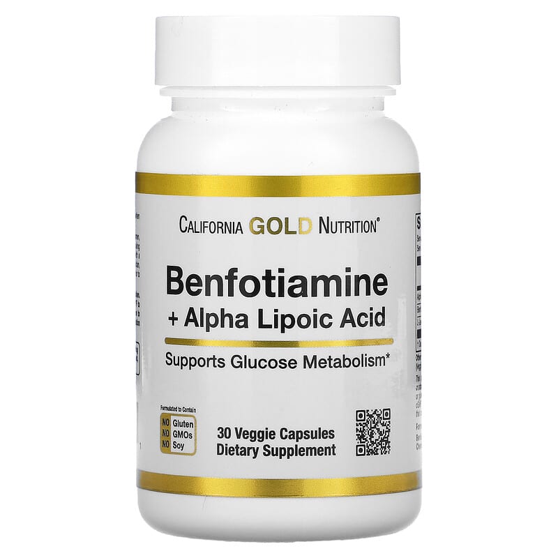 California Gold Nutrition Benfotiamine + Alpha Lipoic Acid 30 Veggie Capsules 3 California Gold Nutrition Benfotiamine + Alpha Lipoic Acid 30 Veggie Capsules 898220020201