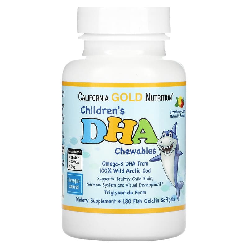 California Gold Nutrition Children's DHA Chewables 100% Wild Arctic Cod Strawberry-Lemon Flavor 180 Fish Gelatin Softgels 3 California Gold Nutrition Children's DHA Chewables 100% Wild Arctic Cod Strawberry-Lemon Flavor 180 Fish Gelatin Softgels 898220010981