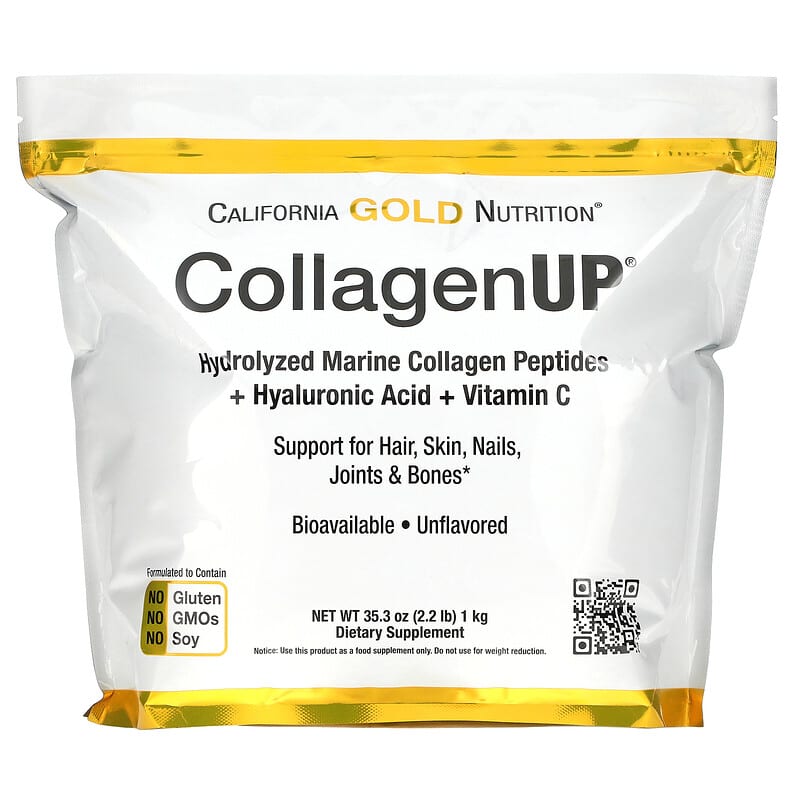 California Gold Nutrition CollagenUP Hydrolyzed Marine Collagen Peptides with Hyaluronic Acid and Vitamin C Unflavored 2.2 lbs (1 kg) 3 California Gold Nutrition CollagenUP Hydrolyzed Marine Collagen Peptides with Hyaluronic Acid and Vitamin C Unflavored 2.2 lbs (1 kg) 898220021017