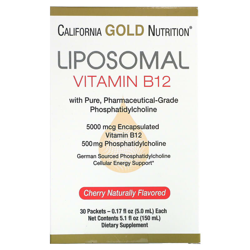 California Gold Nutrition Liposomal Vitamin B12 30 Packets 0.17 fl oz (5 ml) Each 3 California Gold Nutrition Liposomal Vitamin B12 30 Packets 0.17 fl oz (5 ml) Each 898220019823