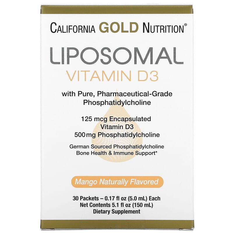 California Gold Nutrition Liposomal Vitamin D3 125 mcg (5.000 IU) 30 Packets (5.0 ml) 3 California Gold Nutrition Liposomal Vitamin D3 125 mcg (5.000 IU) 30 Packets (5.0 ml) 898220019830