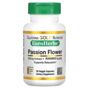 California Gold Nutrition Passion Flower EuroHerbs European Quality 250 mg 60 Veggie Capsules 898220011155