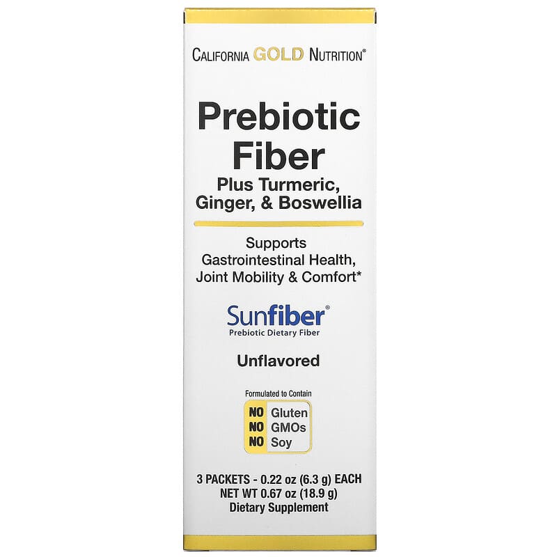 California Gold Nutrition Prebiotic Fiber Plus Turmeric Ginger & Boswellia 3 Packets 0.22 oz (6.3 g) Each 3 California Gold Nutrition Prebiotic Fiber Plus Turmeric Ginger & Boswellia 3 Packets 0.22 oz (6.3 g) Each 898220020317