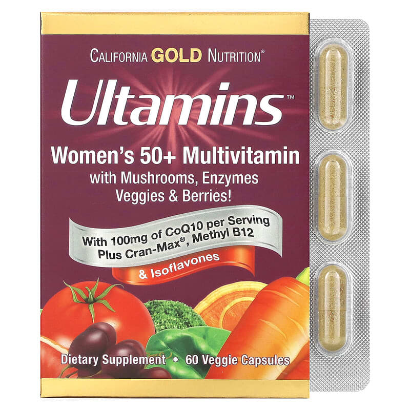 California Gold Nutrition Ultamins Women's 50+ Multivitamin with CoQ10 60 Veggie Capsules 3 California Gold Nutrition Ultamins Women's 50+ Multivitamin with CoQ10 60 Veggie Capsules 898220021901