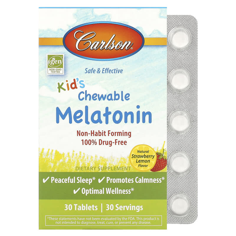Carlson Kid's Chewable Melatonin Strawberry Lemon 30 Tablets 3 Carlson Kid's Chewable Melatonin Strawberry Lemon 30 Tablets 088395874307