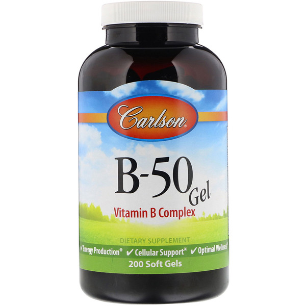 Carlson Labs B-50 Gel Vitamin B Complex 200 Soft Gels 3 carlson labs b 50 gel vitamin b complex 200 soft gels 13549