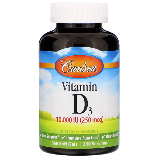 Carlson Labs Vitamin D3 10,000 IU (250 mcg) 360 Soft Gels 3 carlson labs vitamin d3 10 000 iu 250 mcg 360 soft gels 99559