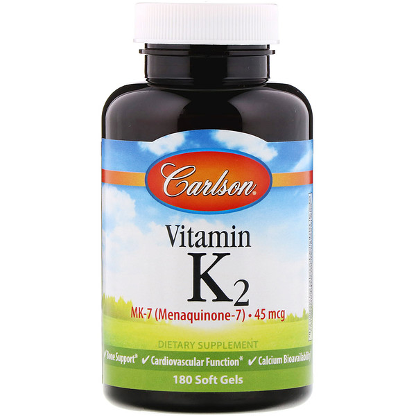 Carlson Labs Vitamin K2 MK-7 (Menaquinone-7) 45 mcg 180 Soft Gels 3 carlson labs vitamin k2 mk 7 menaquinone 7 45 mcg 180 soft gels 67761
