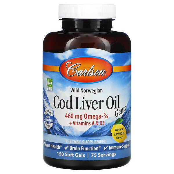 Mua Carlson Labs Wild Norwegian Cod Liver Oil Gems Natural Lemon 460 mg 150 Soft Gels giảm giá rẻ Hà nội TPHCM