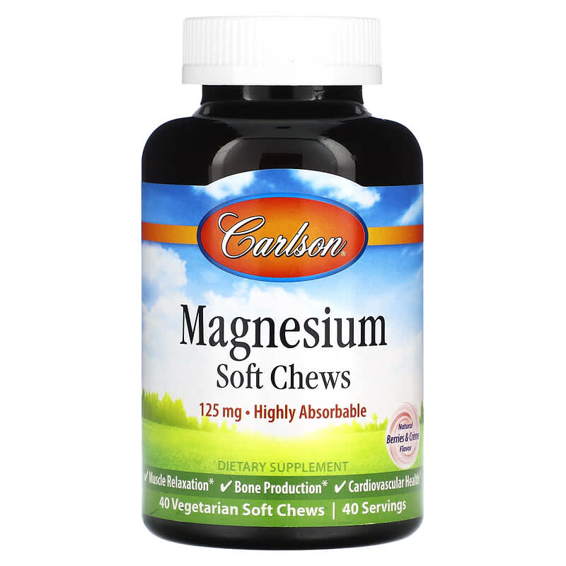 Carlson Magnesium Natural Berries & Creme 125 mg 40 Vegetarian Soft Chews 3 Carlson Magnesium Natural Berries & Creme 125 mg 40 Vegetarian Soft Chews 088395580604