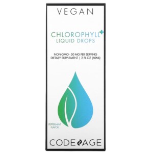 Codeage Vegan Chlorophyll+ Liquid Drops Non-GMO Peppermint 50 mg 2 fl oz (60 ml) 850026121278