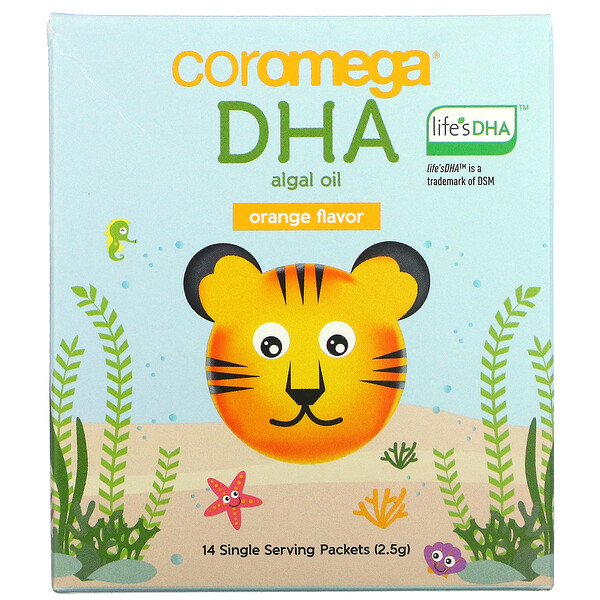 Coromega DHA Algal Oil Orange 14 Single Serve Packets 2.5 g Each 3 coromega dha algal oil orange 14 single serve packets 2 5 g each 105322