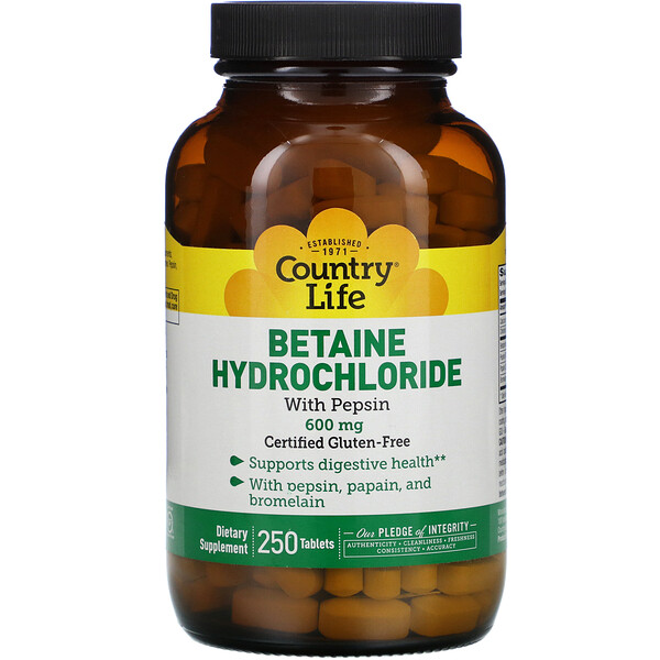 Country Life Betaine Hydrochloride with Pepsin 600 mg 250 viên 3 country life betaine hydrochloride with pepsin 600 mg 250 tablets 1657