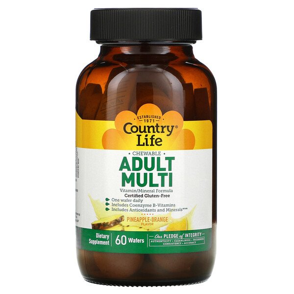Country Life Chewable Adult Multi Pineapple-Orange 60 Wafers 3 country life chewable adult multi pineapple orange 60 wafers 1624
