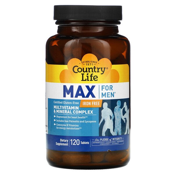 Country Life Max for Men Multivitamin & Mineral Complex Iron-Free 120 viên 3 country life max for men multivitamin mineral complex iron free 120 tablets 1716