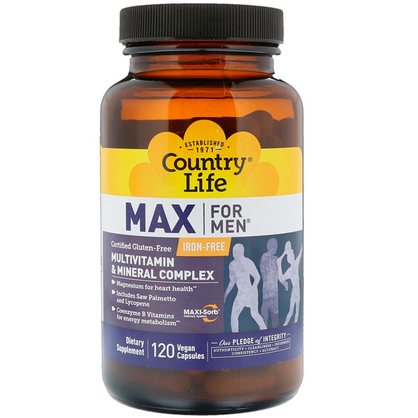 Country Life Max for Men Multivitamin & Mineral Complex Iron-Free 120 viên 3 country life max for men multivitamin mineral complex iron free 120 vegan capsules 19100