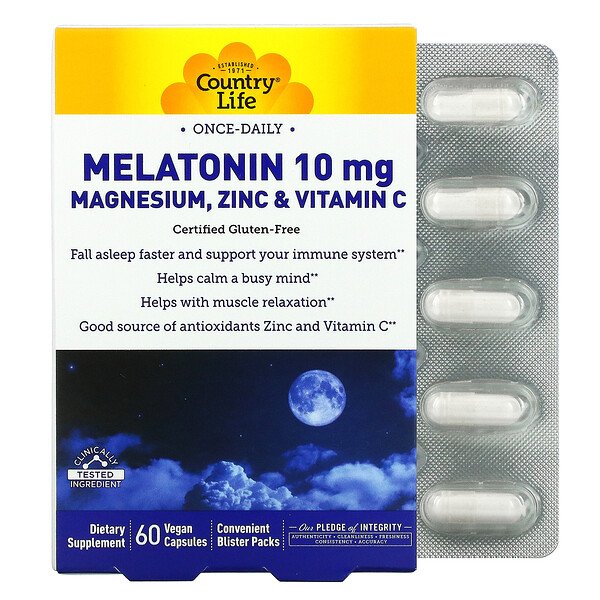 Country Life Melatonin 10 mg Magnesium Zinc & Vitamin C 60 Vegan Capsules 1 Mua Country Life Melatonin 10 mg Magnesium Zinc & Vitamin C 60 Vegan viên giảm giá rẻ Hà nội TPHCM
