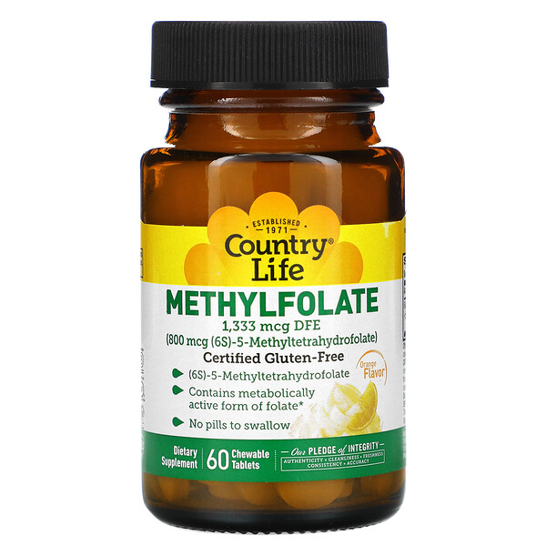 Country Life Methylfolate Orange 800 mcg 60 viên nhai 3 country life methylfolate orange 800 mcg 60 chewable tablets 62538