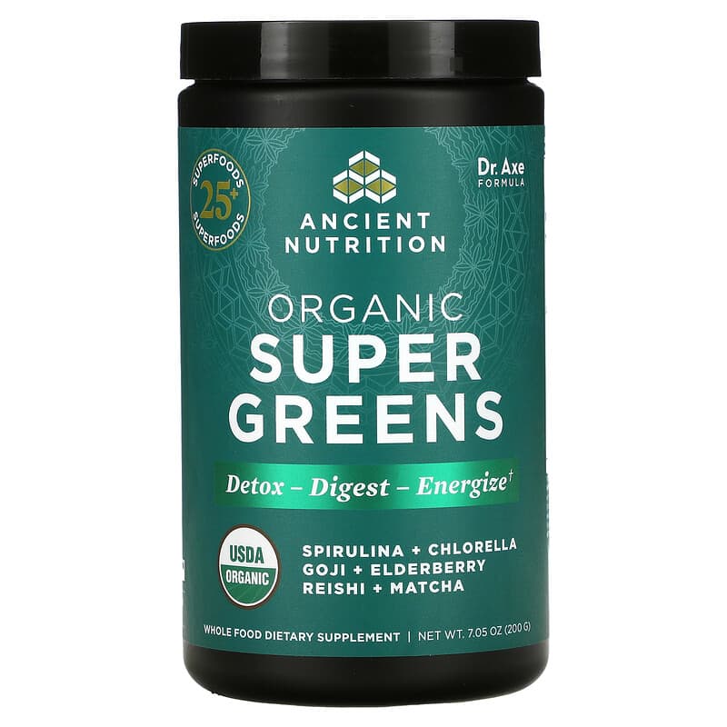Dr. Axe / Ancient Nutrition Organic Super Greens 7.05 oz (200 g) 3 Dr. Axe / Ancient Nutrition Organic Super Greens 7.05 oz (200 g) 816401025616