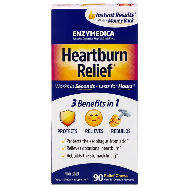 Enzymedica Heartburn Relief Vanilla-Orange Flavored 90 Relief Chews 3 enzymedica heartburn relief vanilla orange flavored 90 relief chews 98680