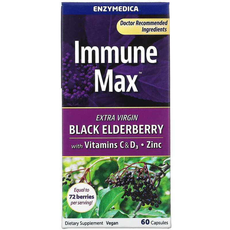 Enzymedica Immune Max Black Elderberry with Vitamins C & D3 Zinc 60 viên 6 enzymedica immune max black elderberry with vitamins c d3 zinc 60 capsules 105295