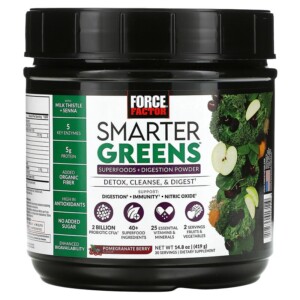 Force Factor Smarter Greens Superfoods + Digestion Powder Pomegranate Berry 14.8 oz (419 g) 818594017119