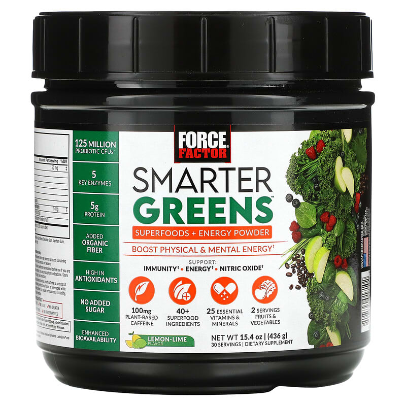 Force Factor Smarter Greens Superfoods + Energy Powder Lemon-Lime 15.4 oz (436 g) 3 Force Factor Smarter Greens Superfoods + Energy Powder Lemon-Lime 15.4 oz (436 g) 818594017102