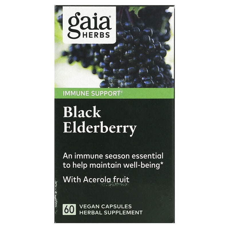 Gaia Herbs Black Elderberry with Acerola Fruit 60 Vegan Capsules 3 Gaia Herbs Black Elderberry with Acerola Fruit 60 Vegan Capsules 751063400602