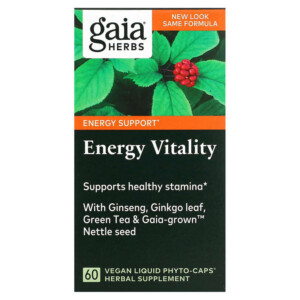 Gaia Herbs Energy Vitality 60 Vegan Liquid Phyto-Caps 751063398503