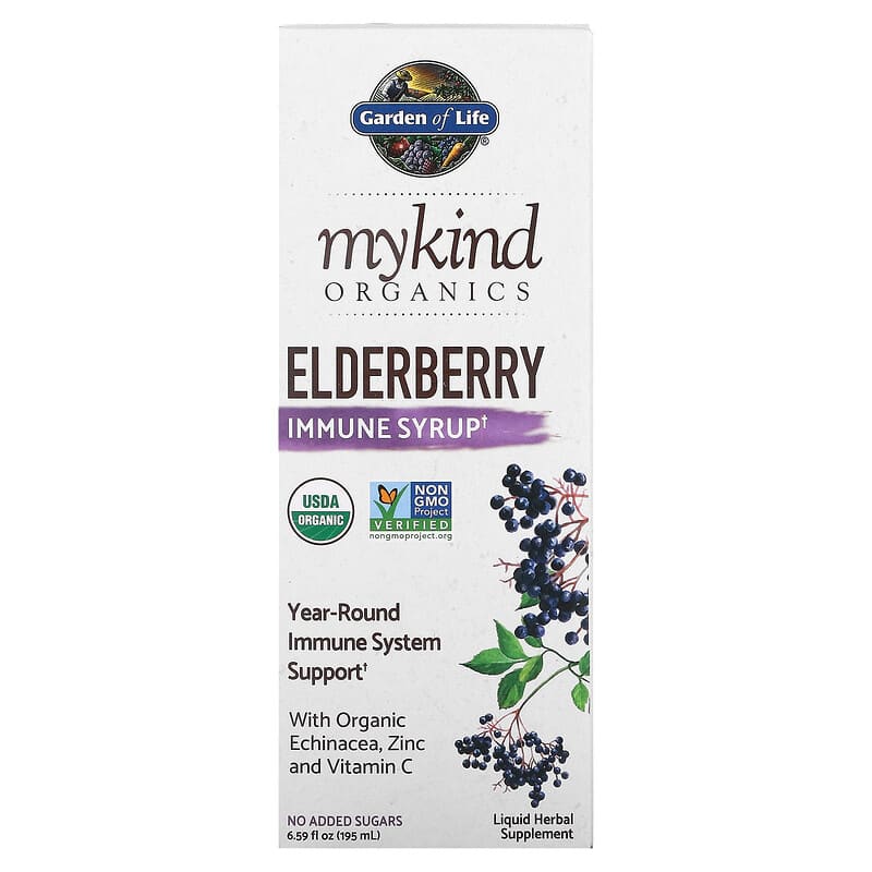 Garden of Life MyKind Organics Elderberry Immune Syrup 6.59 oz (195ml) 6 garden of life mykind organics elderberry immune syrup 6 59 fl oz 195 ml 85265